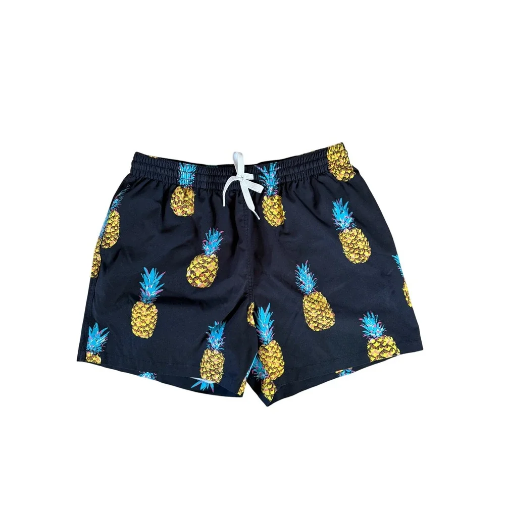 Chubbies Mens Pineapple Print Swim Trunks Black‎ 5.5 Inseam Size XL Mesh Lined